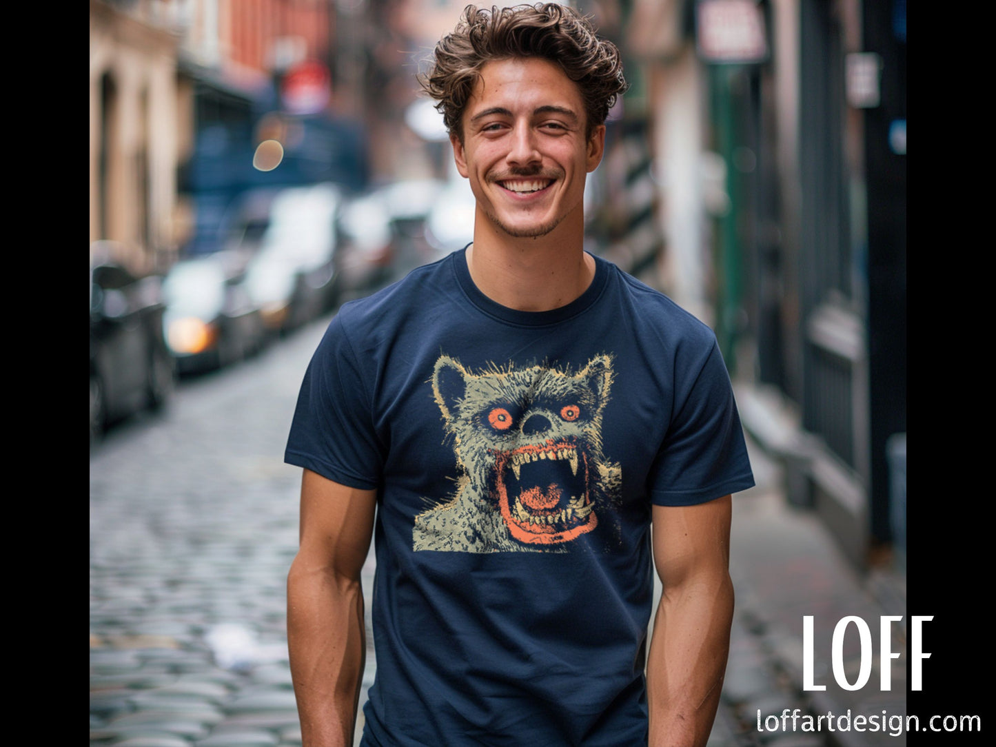 Illustration of Oscar the Monster in vibrant colors, printed on a high-quality t-shirt