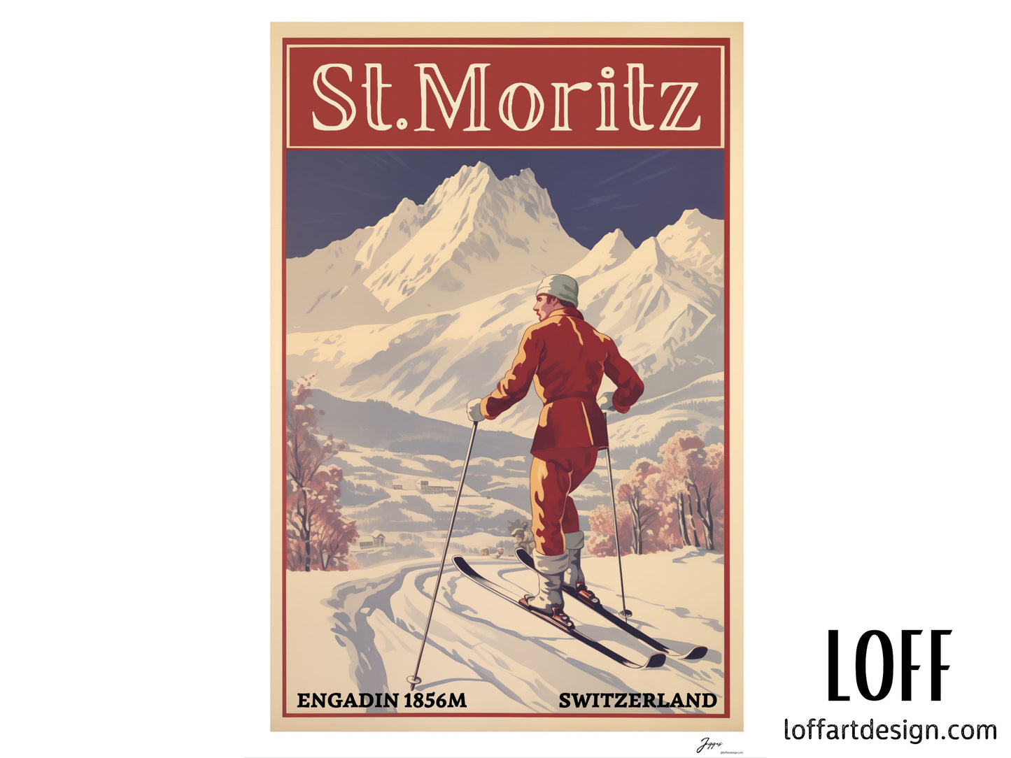 Ski Resort Vintage Illustration,Perfect for Skiing Enthusiasts,Unique Gift for Winter Sports Lovers,Retro Ski Design