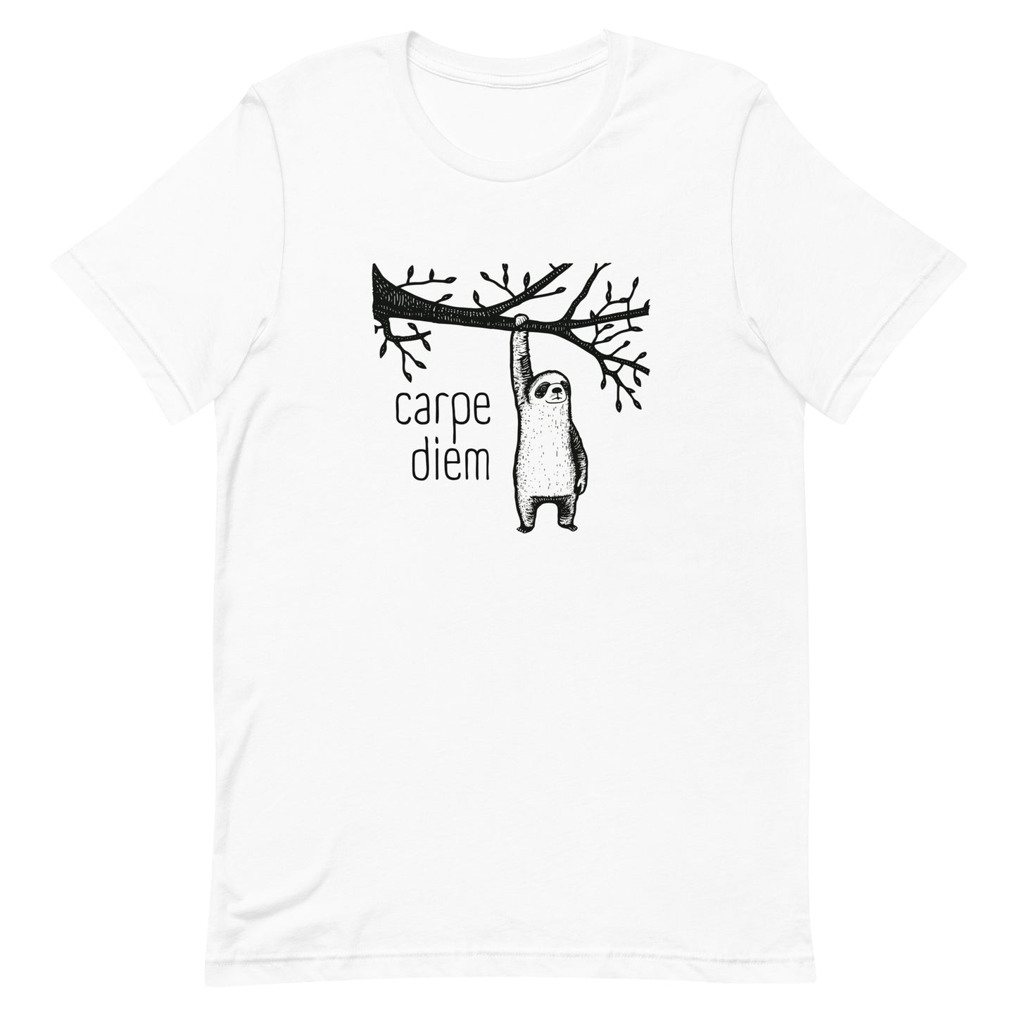 Carpe Diem - Seize the Day - Unisex t-shirt -Minimalist - Whimsical Sloth - Animal Lover - funny motivational