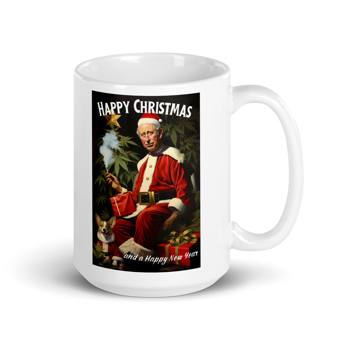 Happy Christmas - King Charles III - White glossy mug