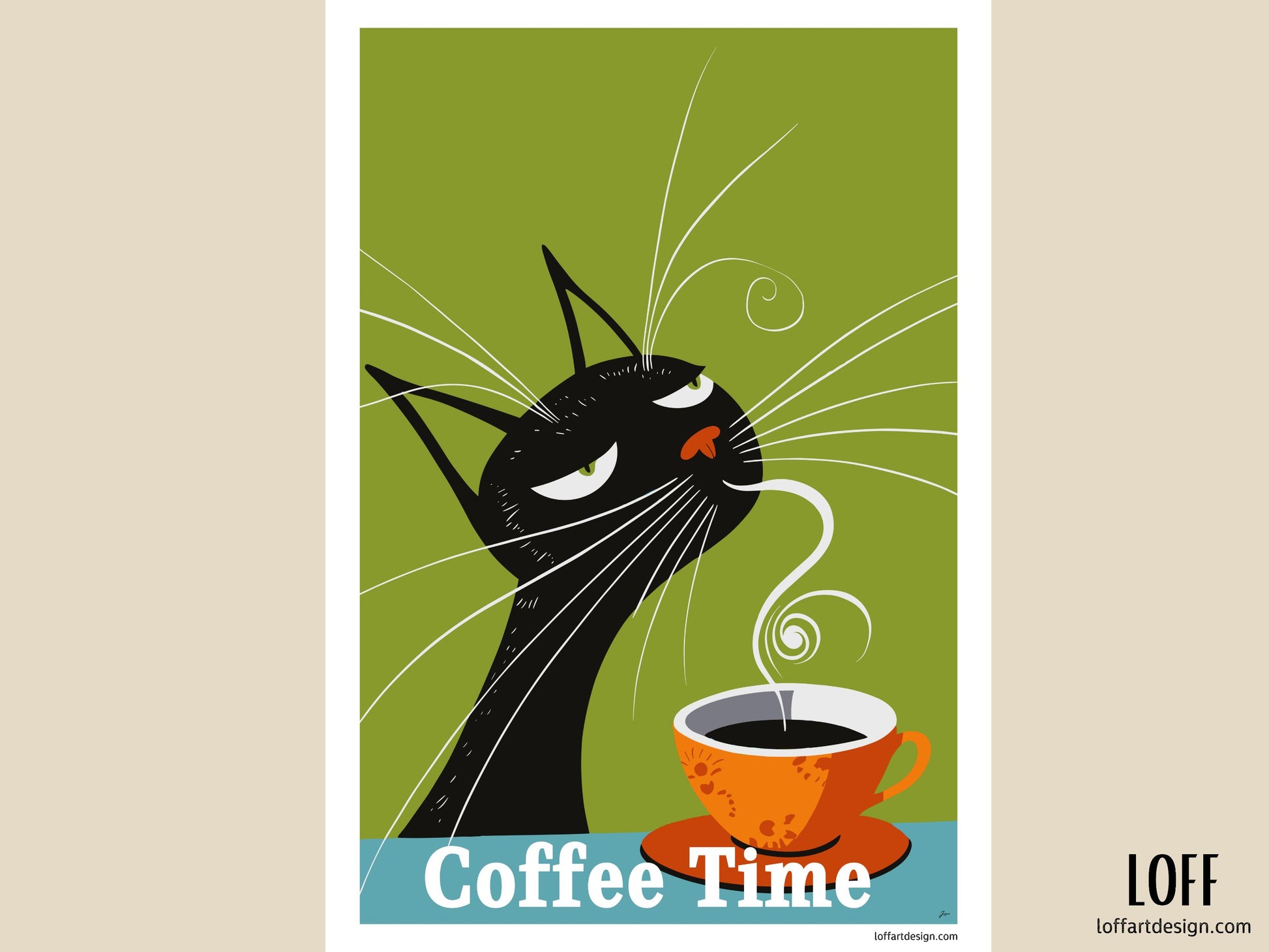 Coffee Time - Cat and Coffee Poster - wall decor - kitchen - coffee shop - decor - cat lover