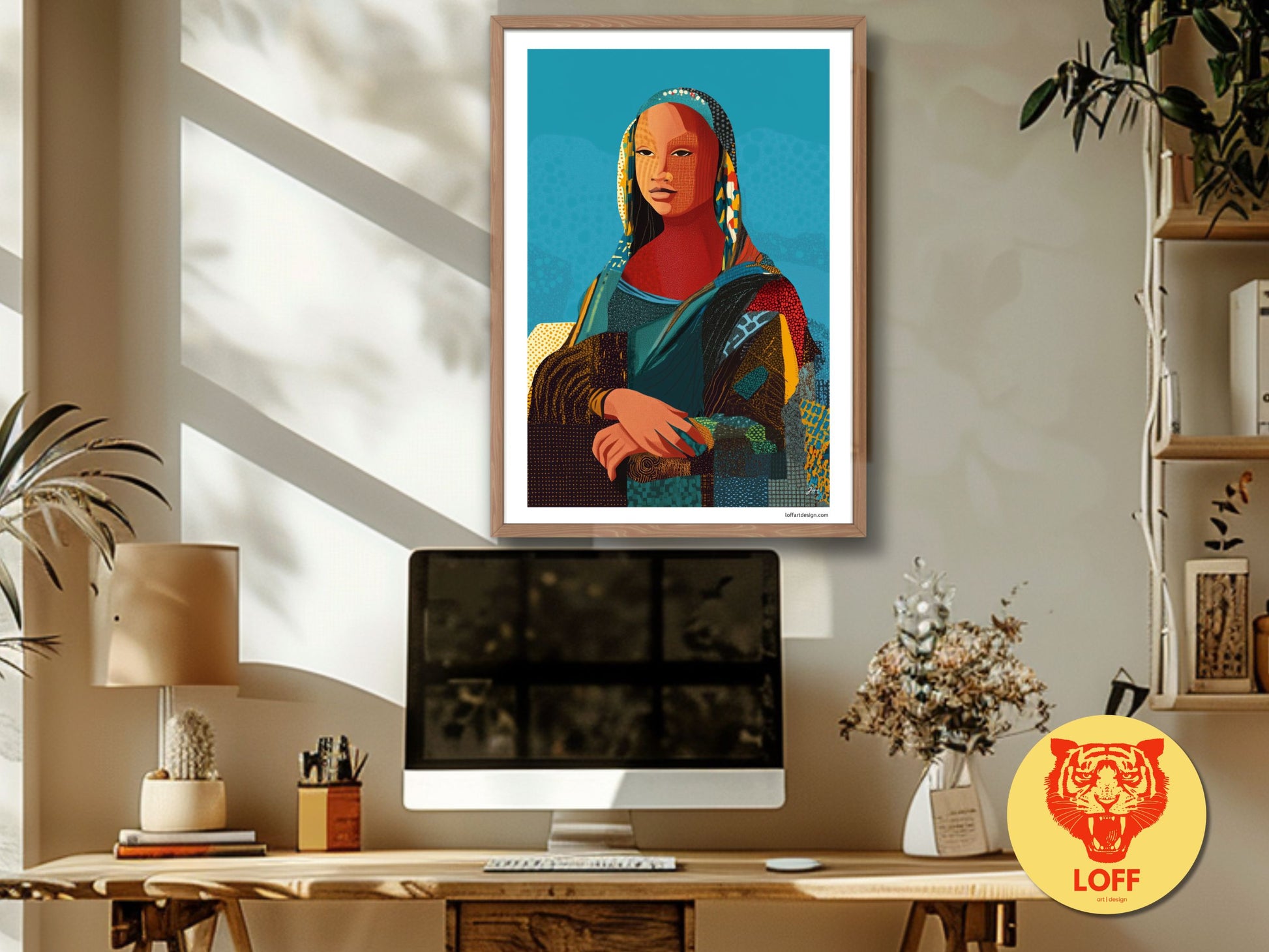 Poster featuring an African-inspired reinterpretation of the Mona Lisa titled ‘Heritage Mona,’ part of The Many Faces of Mona Lisa collection