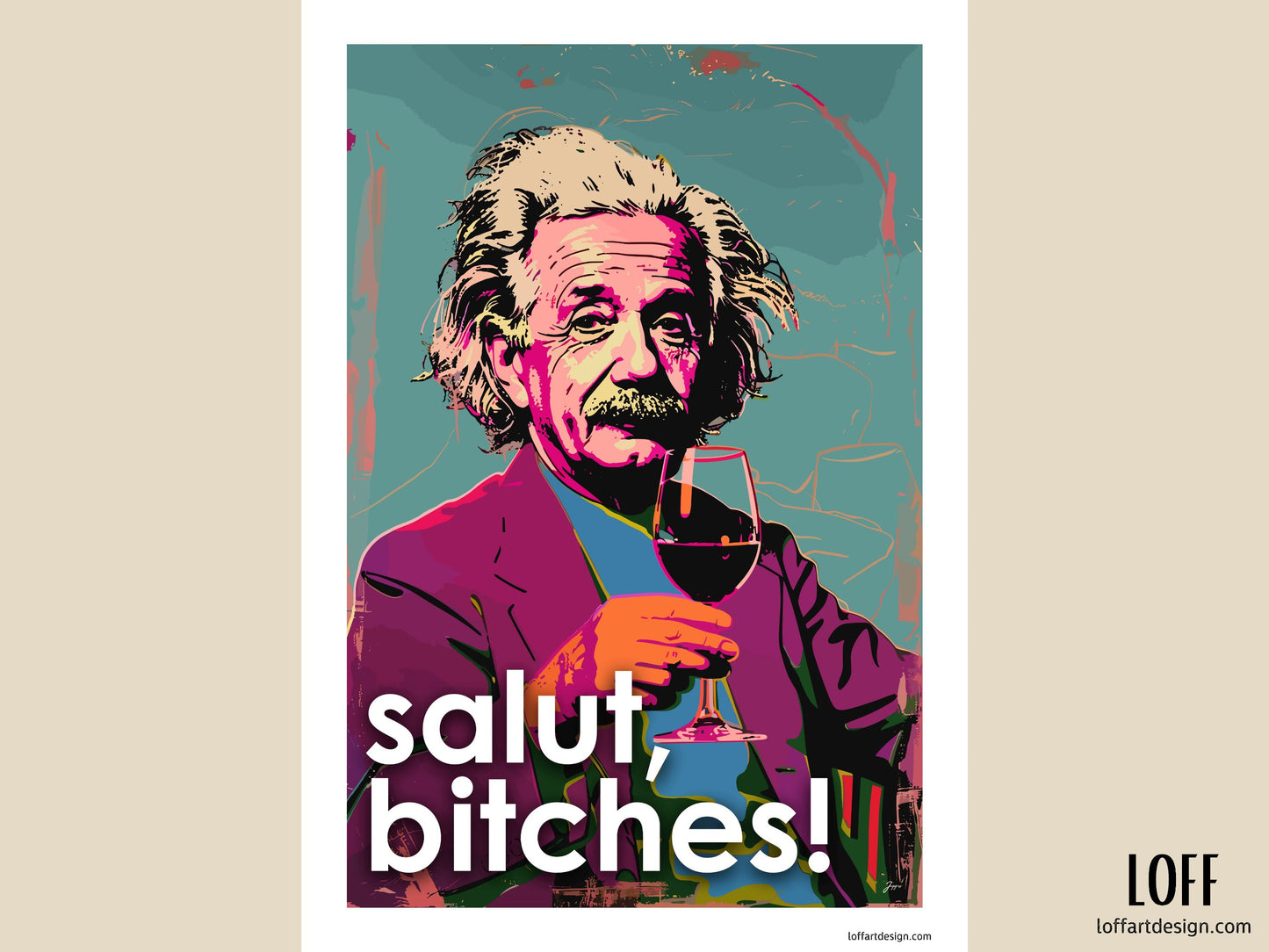 Einstein's Cheers Pop Art Print - Canvas - Wall Art - Home Decor - Gift- Original Illustration