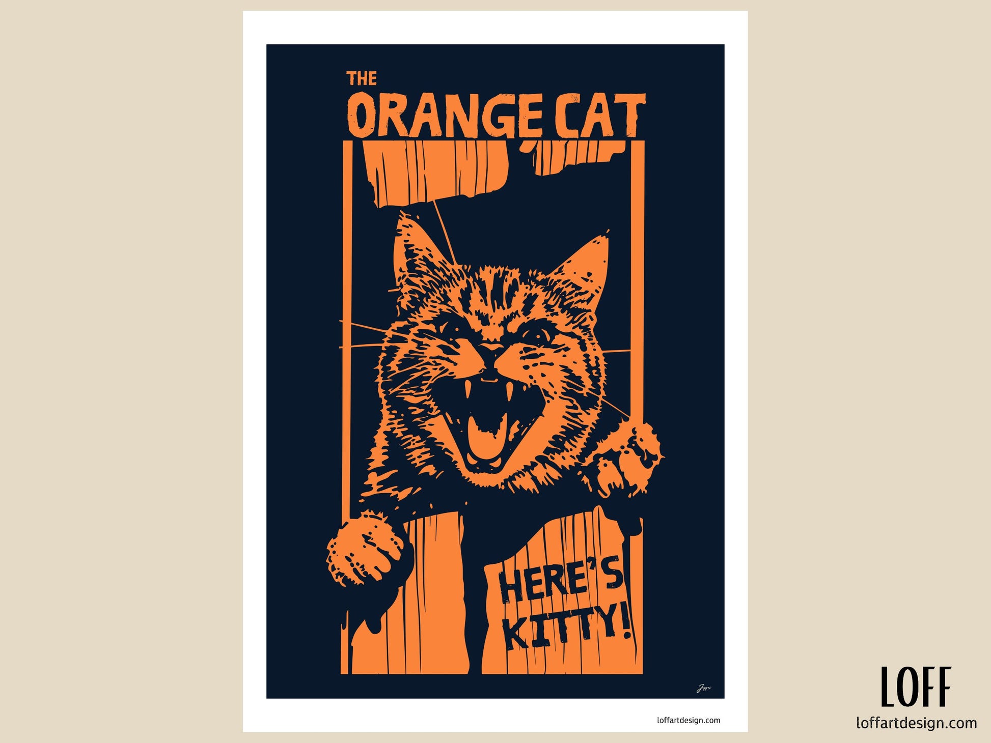 Orange cat poster, The Shining parody, funny cat art, cat lover decor, pop culture poster, movie parody art,