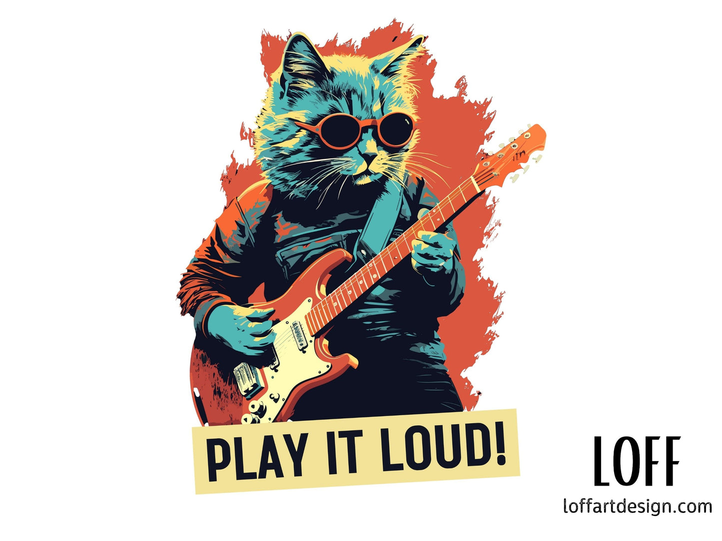 Cat Guitarist, Play It Loud, Music Lover, Animal Art, Rockstar Cat, tee