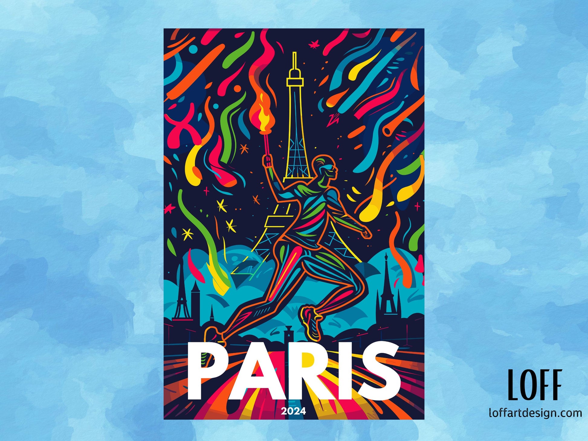 Collection of mugs featuring vibrant illustrations inspired by the Paris 2024 sports event, perfect for sports enthusiasts and art lovers.