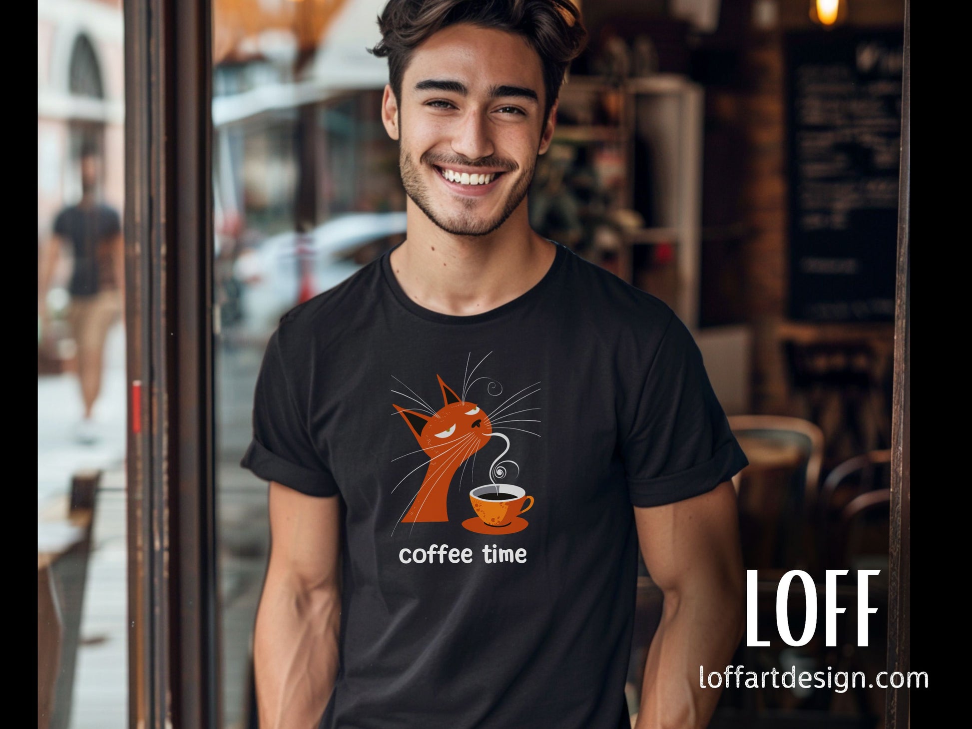 Coffee Time - Cat  Coffee Illustration - Unisex t-shirt -Cat Lover - coffee Lover gift - illustration