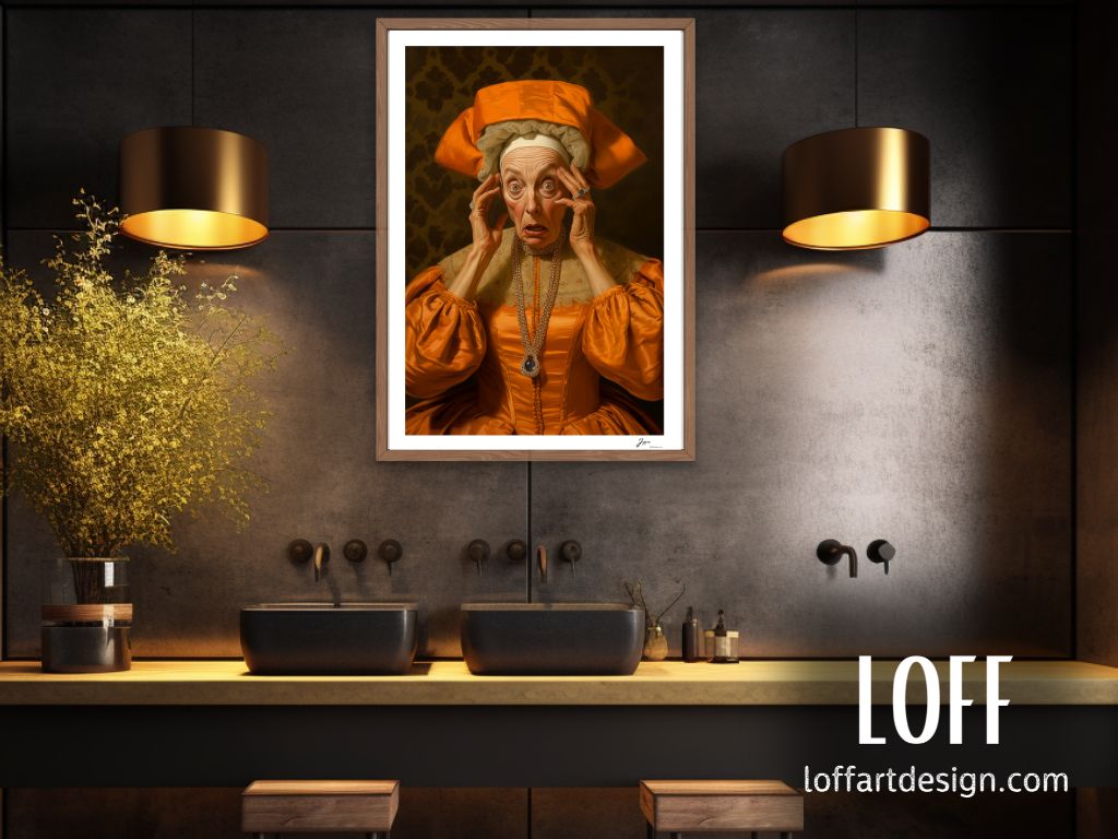 Funny Classical  Painting Portrait Prints - Funny Bathroom Wall Art - Vintage Style