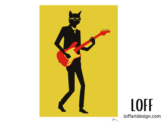 Cat Guitarist,Cool Cat Art, Minimalist Design,music lover, poster, gift, home decor