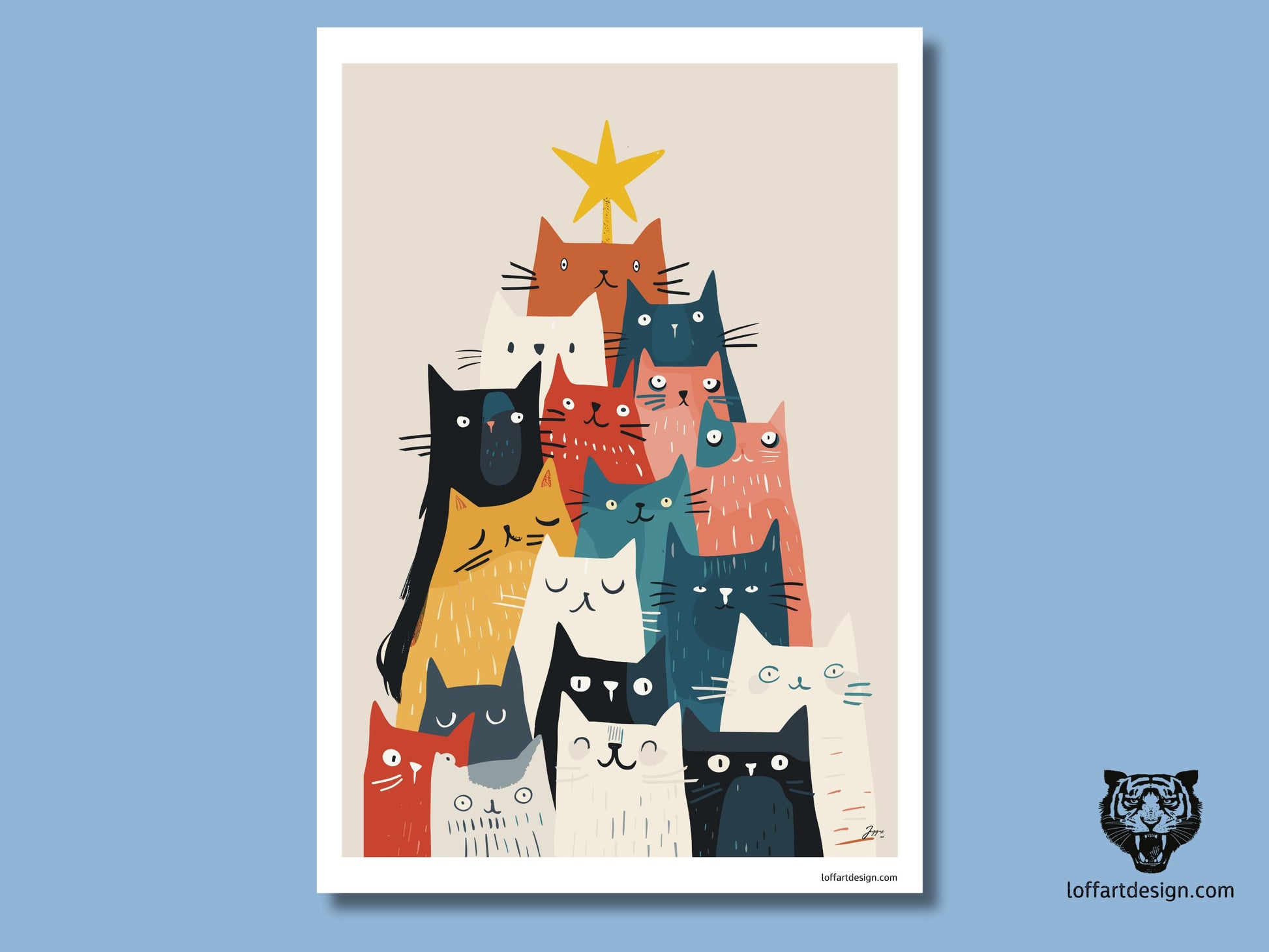 Christmas Cat Tree Poster | Festive Cat Art Print | Unique Holiday Decoration for Cat Lovers