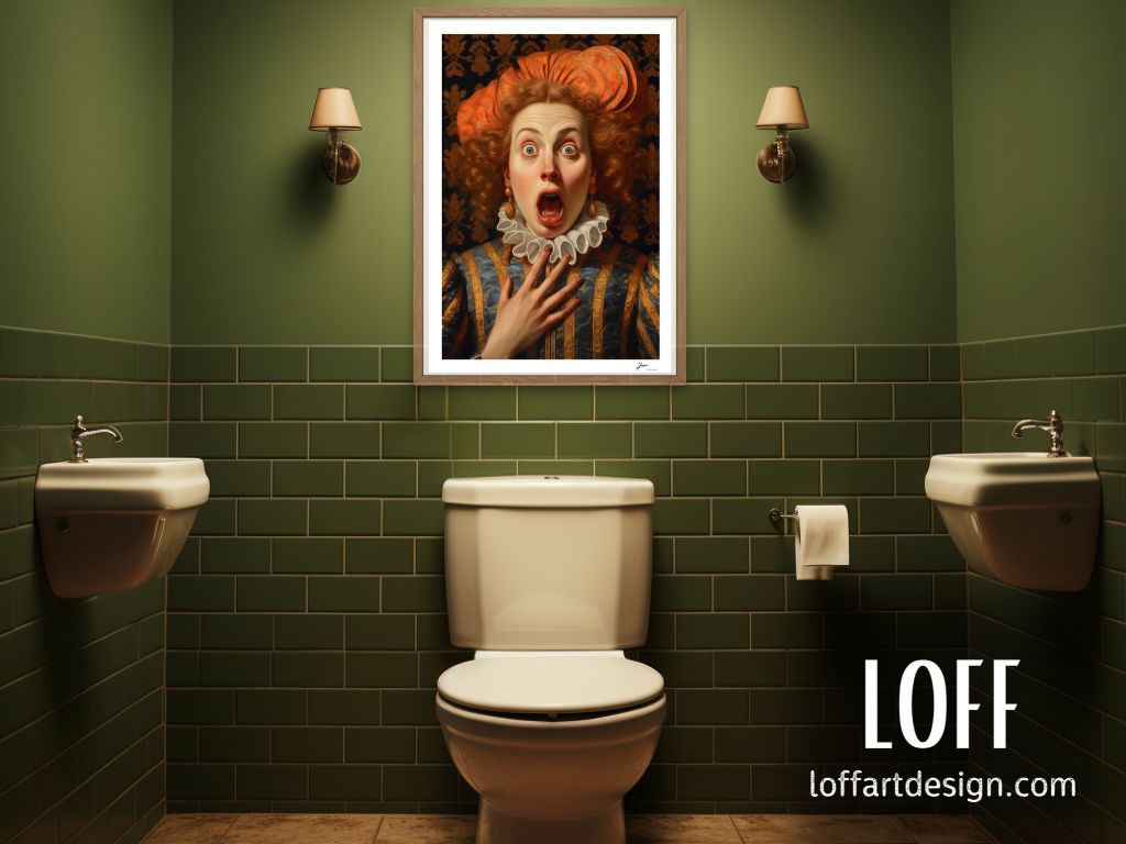 Funny Classical  Painting Portrait Prints - Funny Bathroom Wall Art - Vintage Style