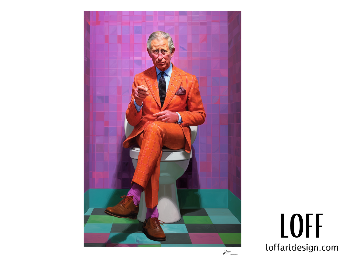 King Charles in the Bathroom Poster - A Royally Funny Gift Idea