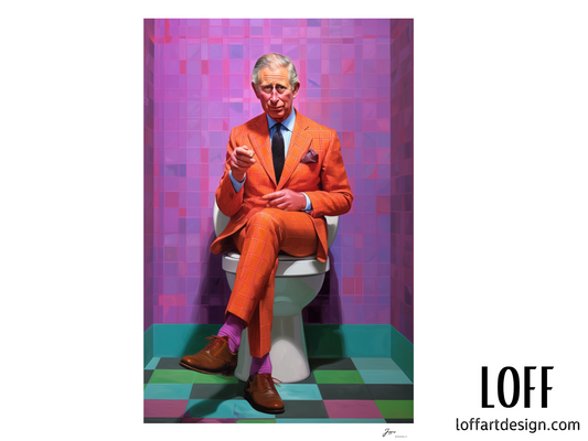 King Charles in the Bathroom Poster - A Royally Funny Gift Idea