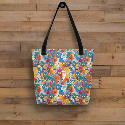 abstract art tote bag, colorful tote bag, vibrant design, modern art tote, 