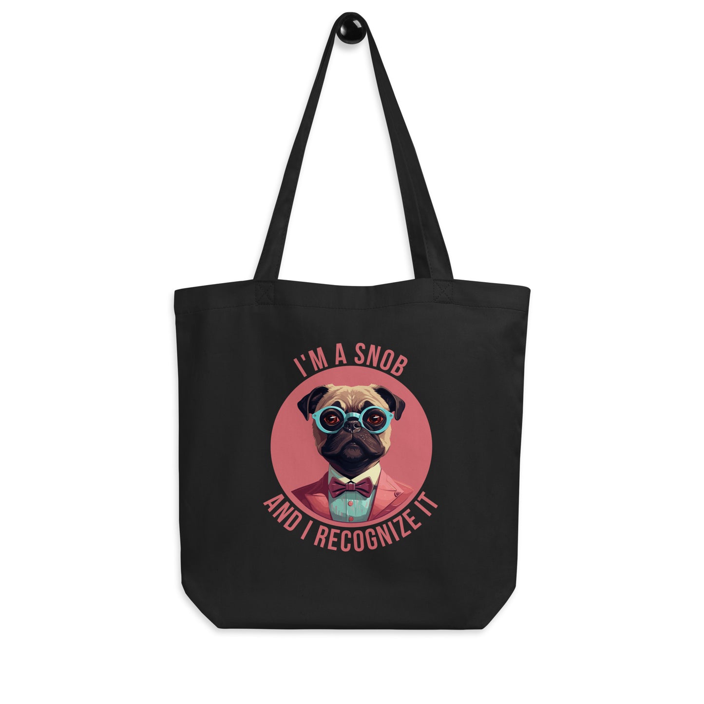 funny pug, tote bag, funny gift, snob pug, funny bag