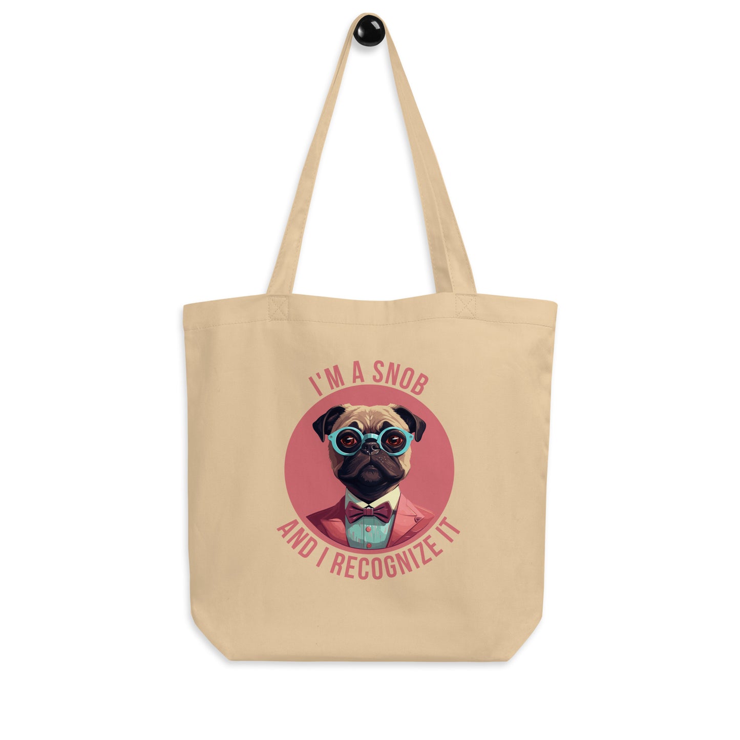 funny pug, tote bag, funny gift, snob pug, funny bag