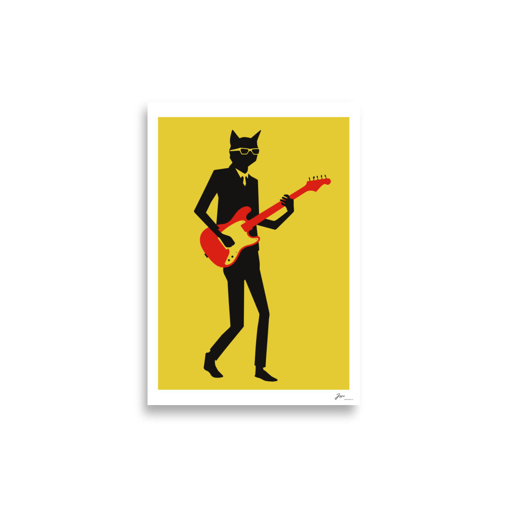 Cat Guitarist,Cool Cat Art, Minimalist Design,music lover, poster, gift, home decor