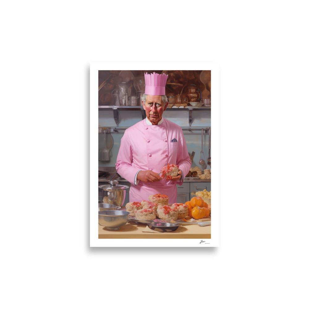 Royal Baker -  King Charles funny Poster - Royal Family fun - kitchen decor - Wall Art - Funny- Canvas Print