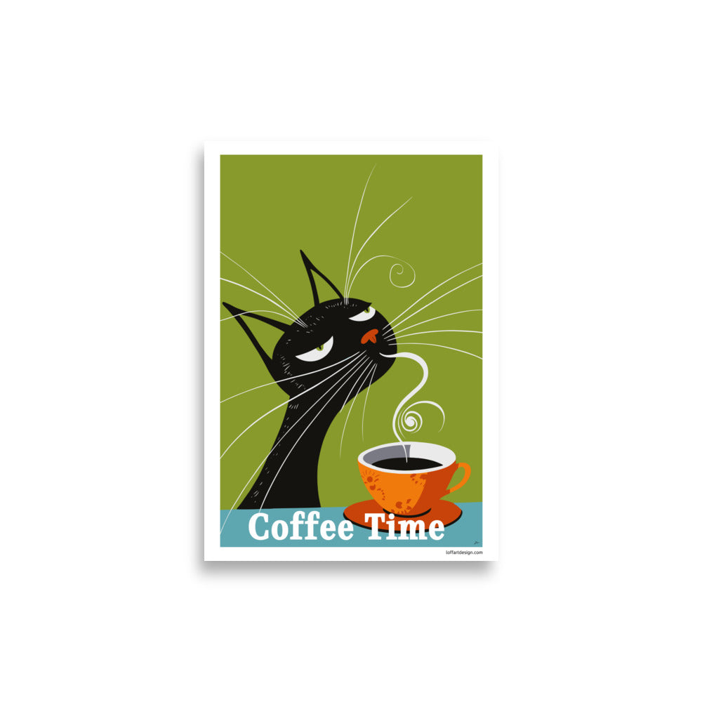 Coffee Time - Cat and Coffee Poster - wall decor - kitchen - coffee shop - decor - cat lover