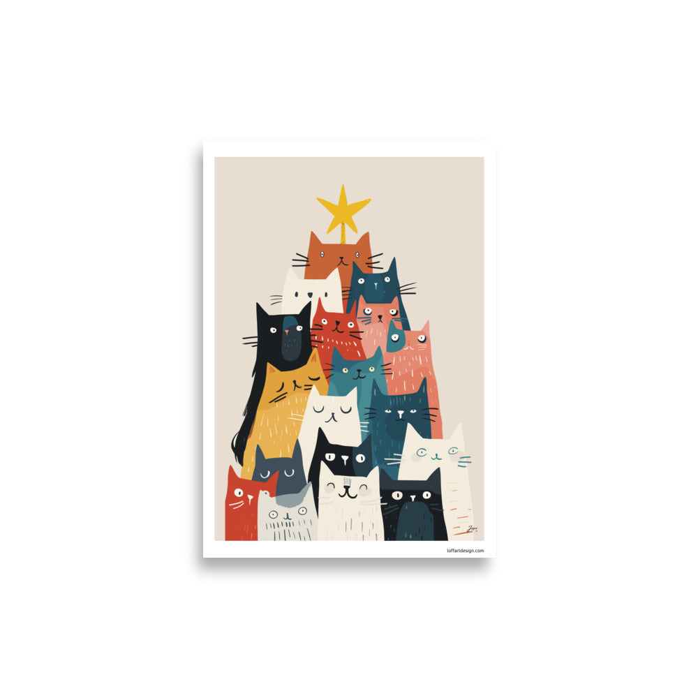 Christmas Cat Tree Poster | Festive Cat Art Print | Unique Holiday Decoration for Cat Lovers