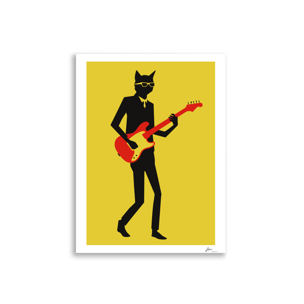 Cat Guitarist,Cool Cat Art, Minimalist Design,music lover, poster, gift, home decor