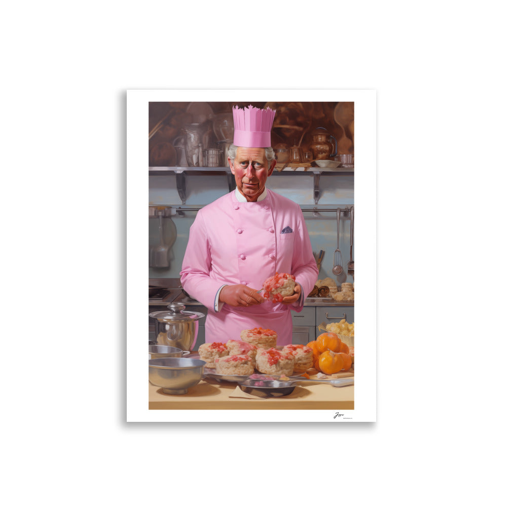 Royal Baker -  King Charles funny Poster - Royal Family fun - kitchen decor - Wall Art - Funny- Canvas Print