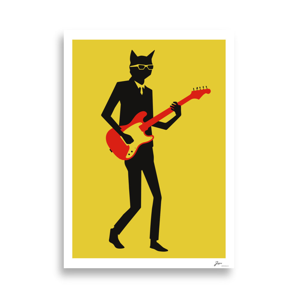 Cat Guitarist,Cool Cat Art, Minimalist Design,music lover, poster, gift, home decor