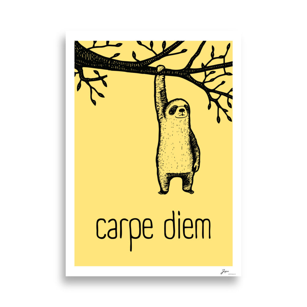 Carpe Diem - Poster -  Home Interior -Minimalist - funny Sloth