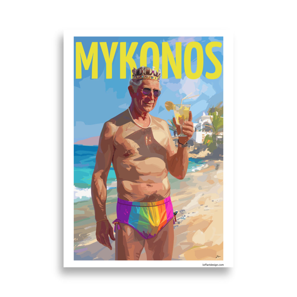 king charles_wall art_deco_beach_illustraion_funny gift_mykonos