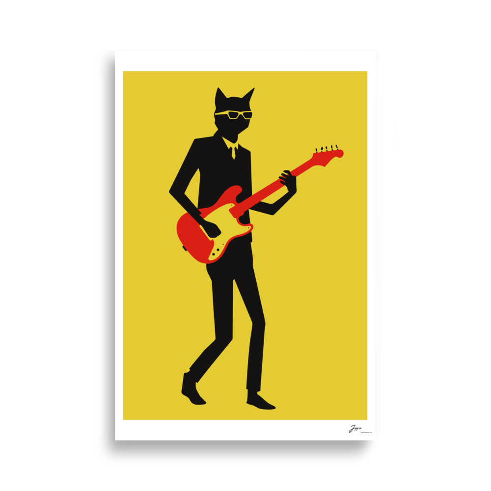 Cat Guitarist,Cool Cat Art, Minimalist Design,music lover, poster, gift, home decor