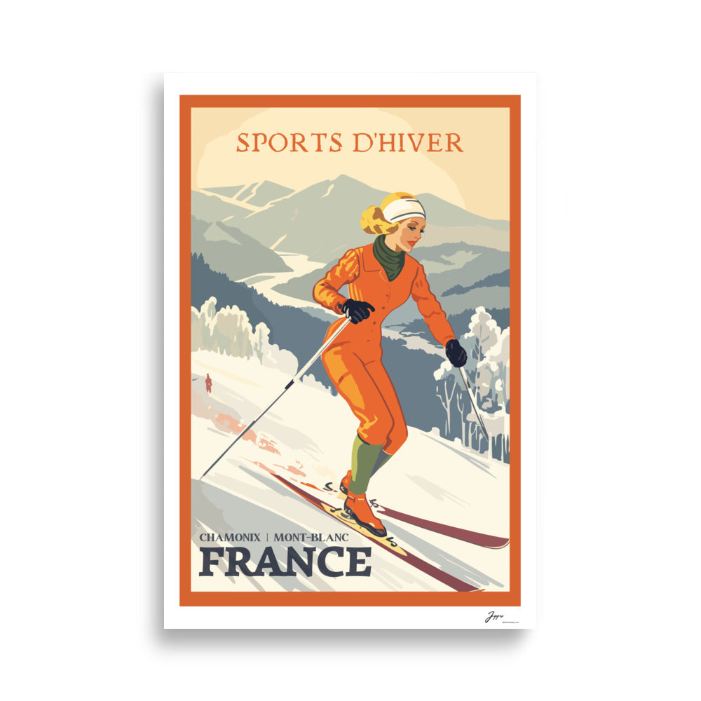 Chamonix France - Ski Vintange Poster