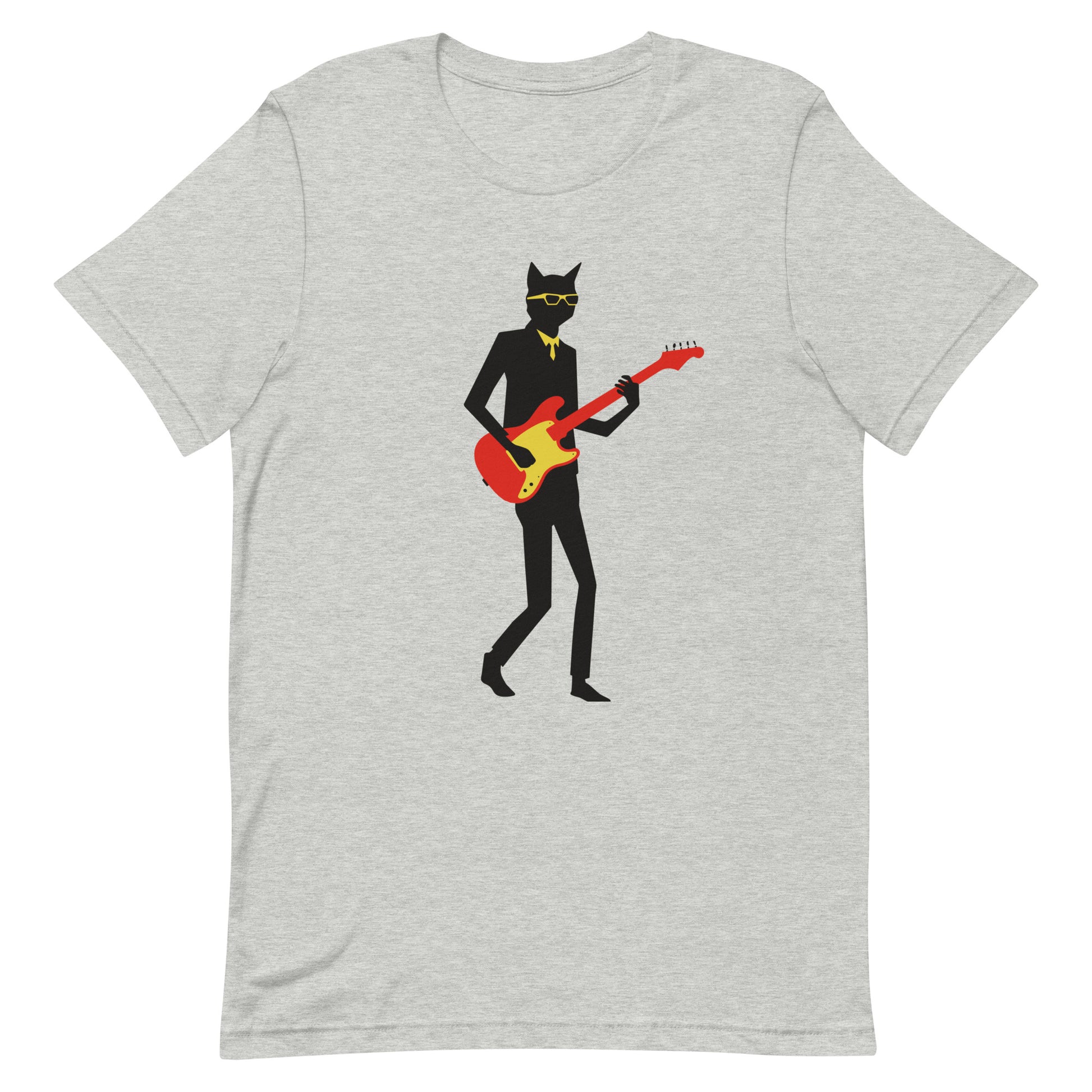 Cat Guitarist,Cool Cat Art, Minimalist Design,music lover, graphic tee, cool t-shirt, t-shirt, gift