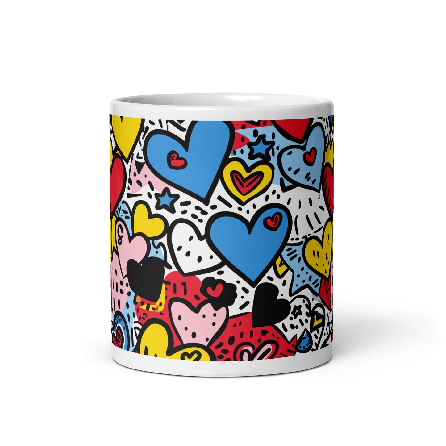 Pop Hearts - White glossy mug - Pop art hearts pattern