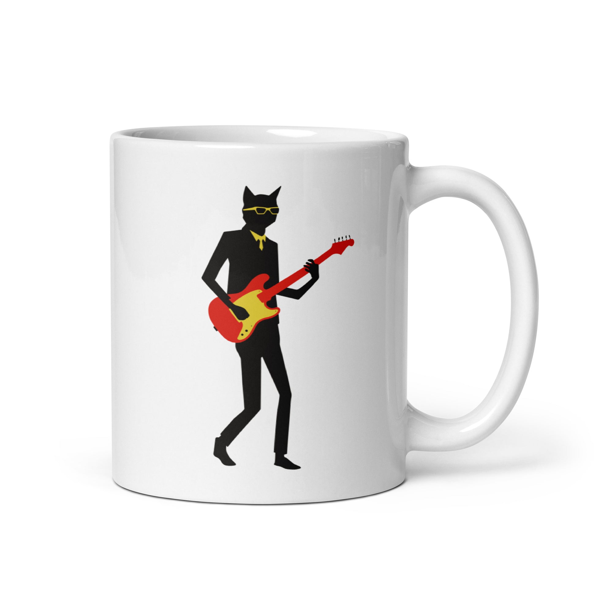 Cat Guitarist,Cool Cat Art, Minimalist Design,music lover, graphic tee, cool mug, mug, gift, gift for him