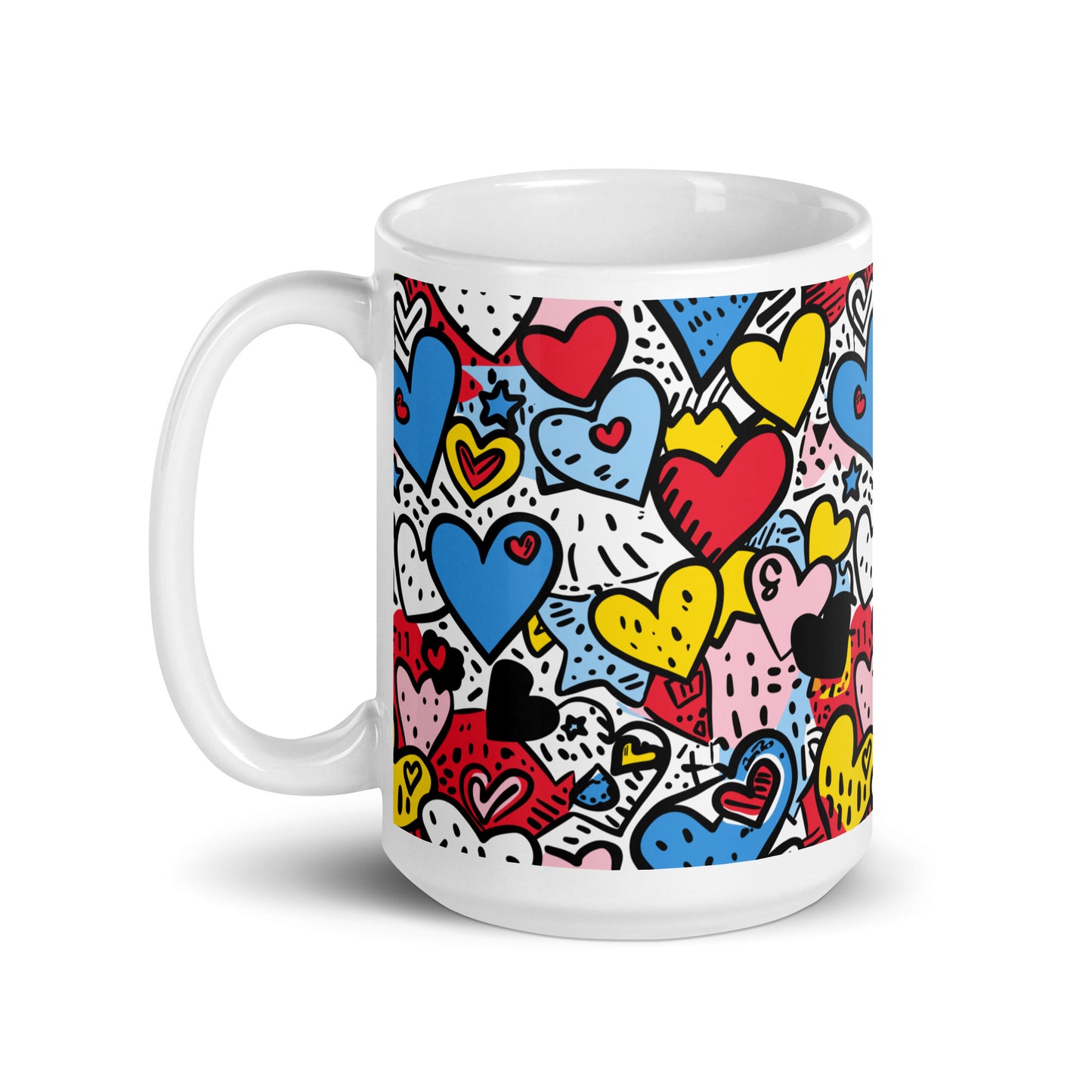 Pop Hearts - White glossy mug - Pop art hearts pattern