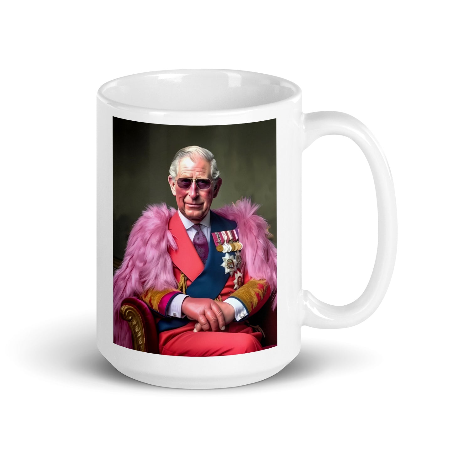 King Charles III's  - glamour style - White glossy mug