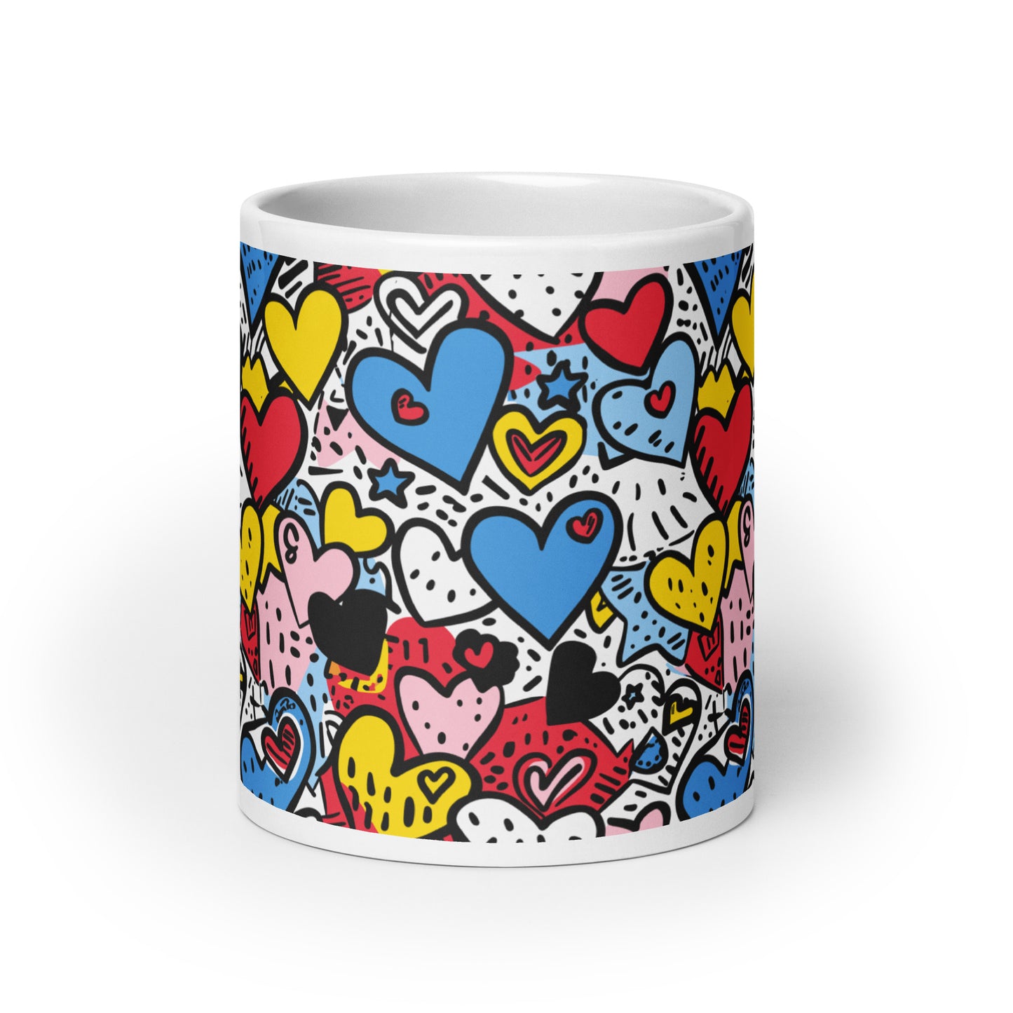 Pop Hearts - White glossy mug - Pop art hearts pattern