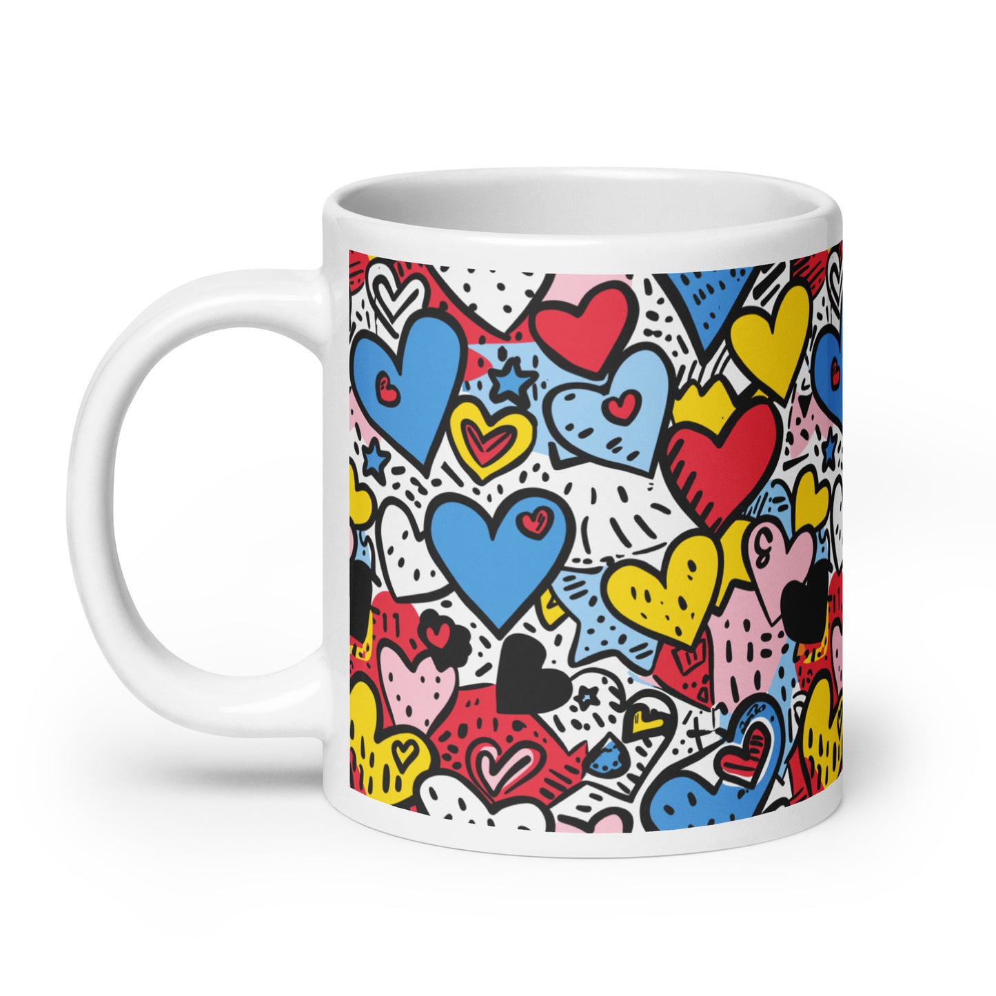 Pop Hearts - White glossy mug - Pop art hearts pattern