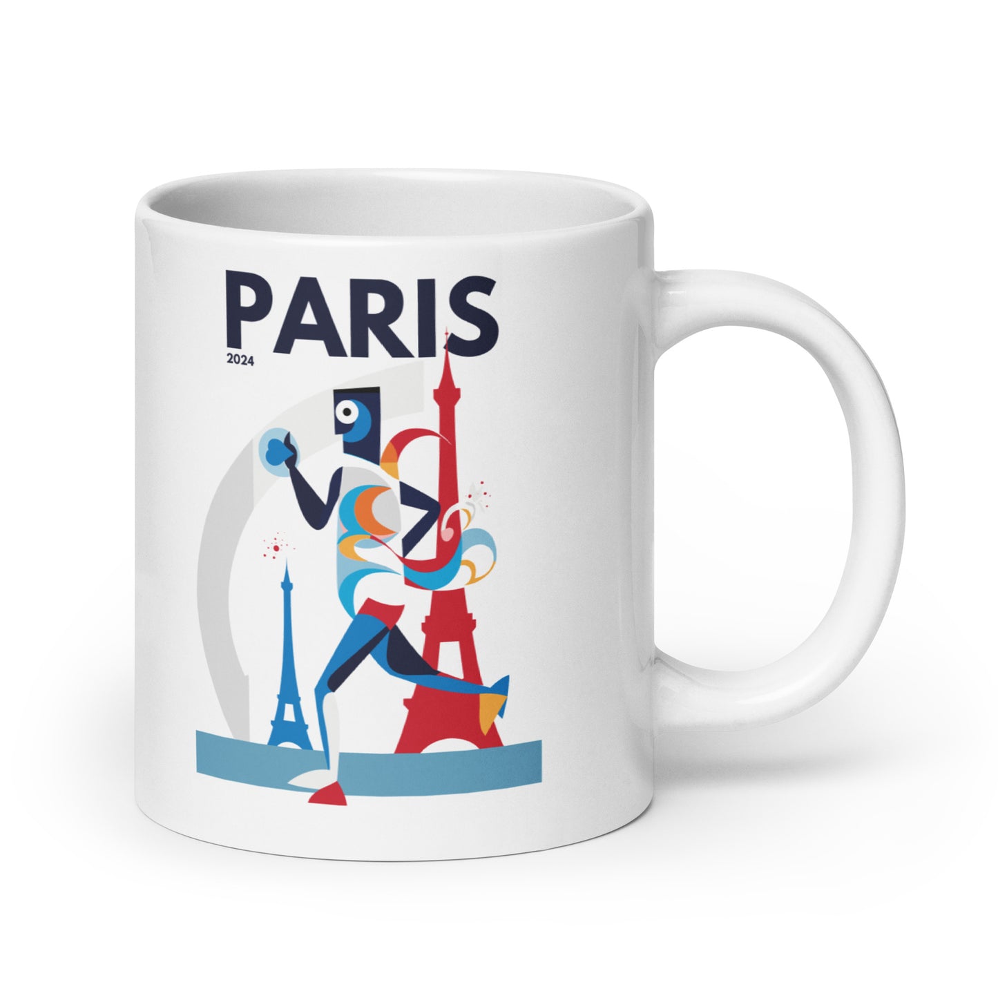 Collection of mugs featuring vibrant illustrations inspired by the Paris 2024 sports event, perfect for sports enthusiasts and art lovers.