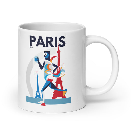 Collection of mugs featuring vibrant illustrations inspired by the Paris 2024 sports event, perfect for sports enthusiasts and art lovers.